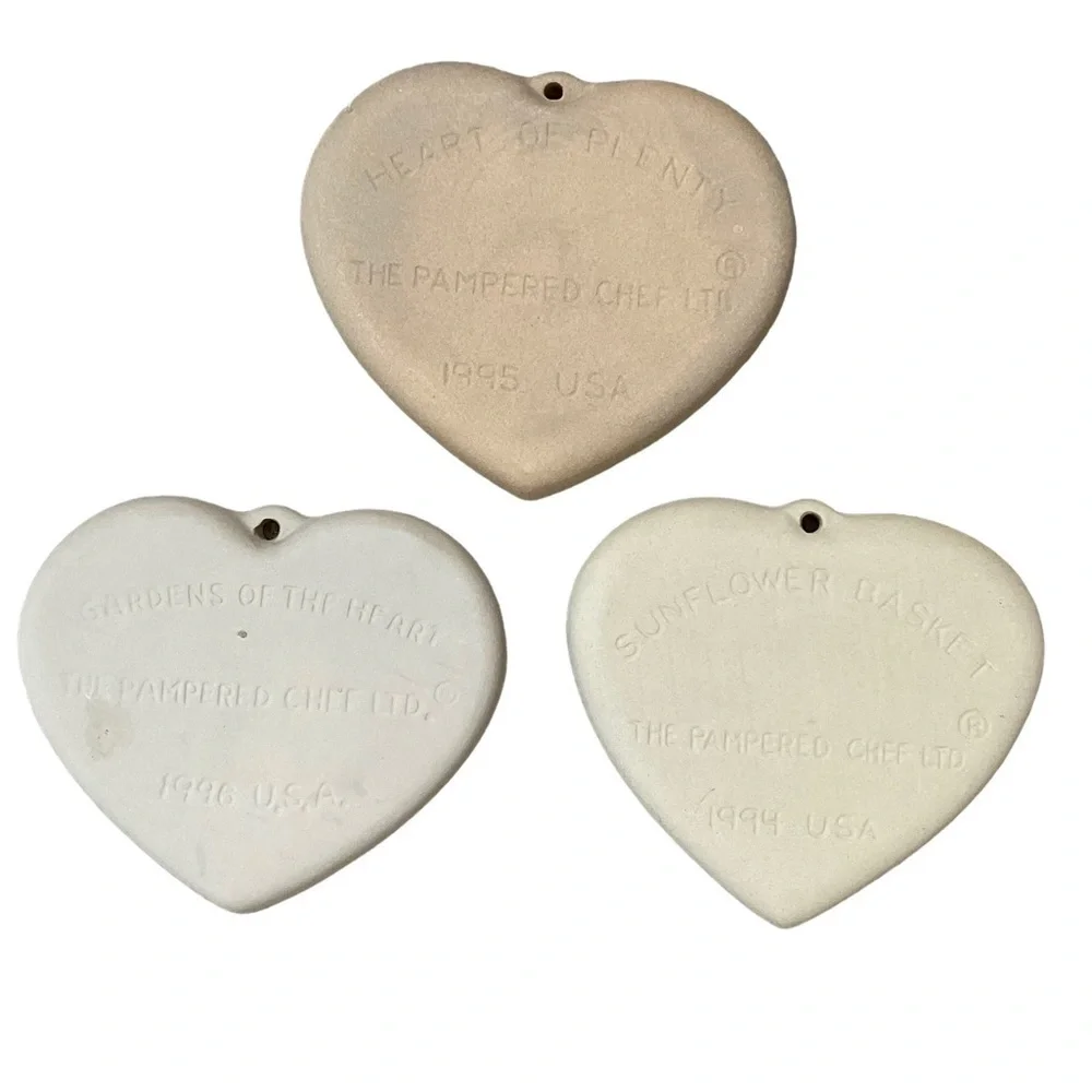 3 Vintage Pampered Chef Clay Stone Heart cookie Molds 1994 1995 1996